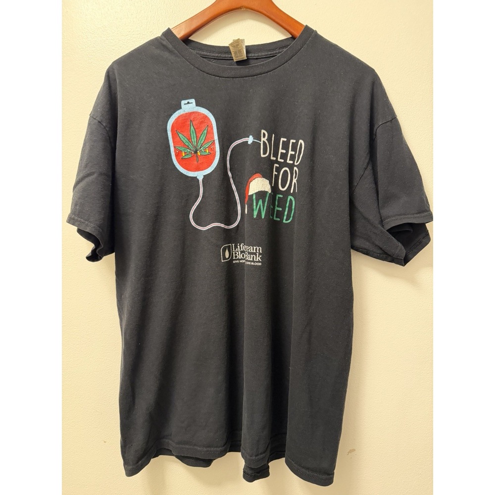 Life Stream Blood Blank Bleed For Weed Navy T Shirt Men's XL Donor Tee Xmas